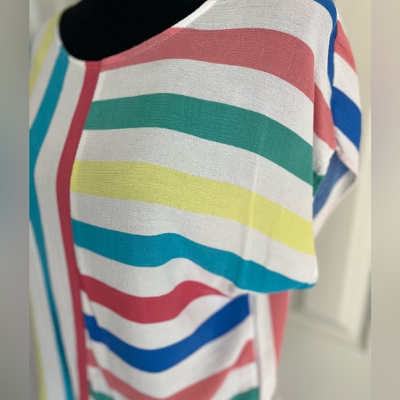 Luxology* Fun Multicolored Striped Color Block Tie Front Blouse || Size Medium - Picture 4 of 4